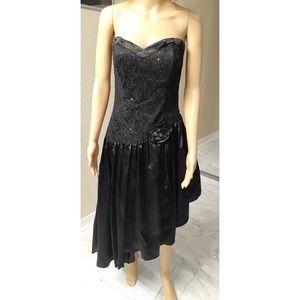Vintage Gunnesax Jessica McClintock Black Strapless Party Dress Size Small